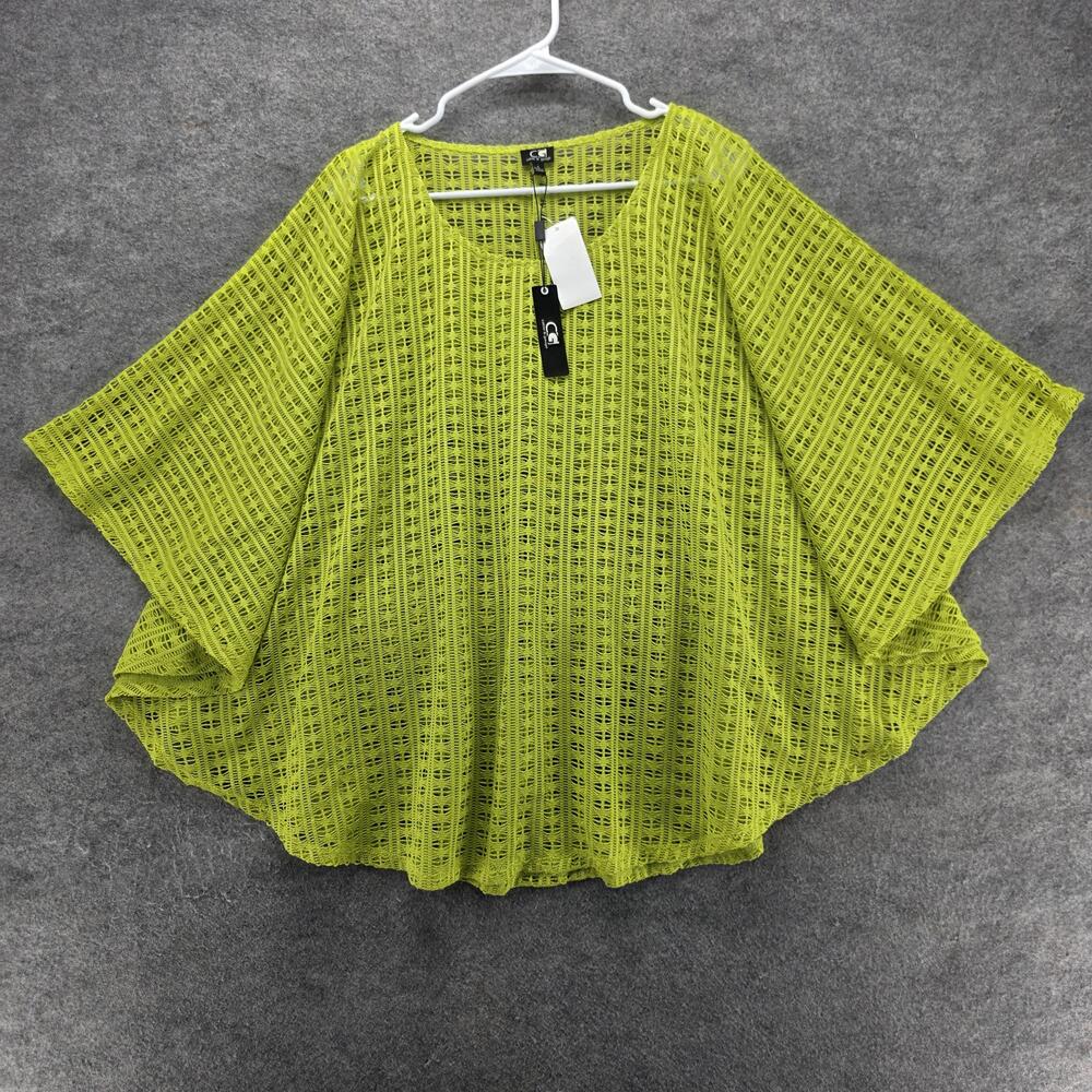Cable & Gauge Blouse Womens S Yellow Kimono Sleeve Crochet Sheer Lightweight
